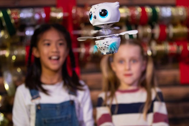 Fiona Mah, 10, and Gwen Macdonald, eight, play with an Owleez by Spin Master Toys