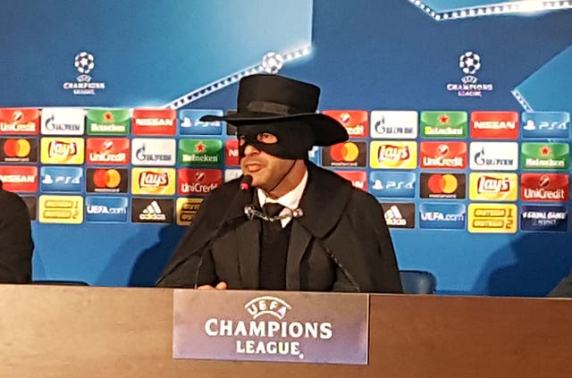 Fonseca dressed as ‘Zorro’ during a press conference