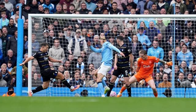 Manchester City’s Erling Haaland scoring the opening goal