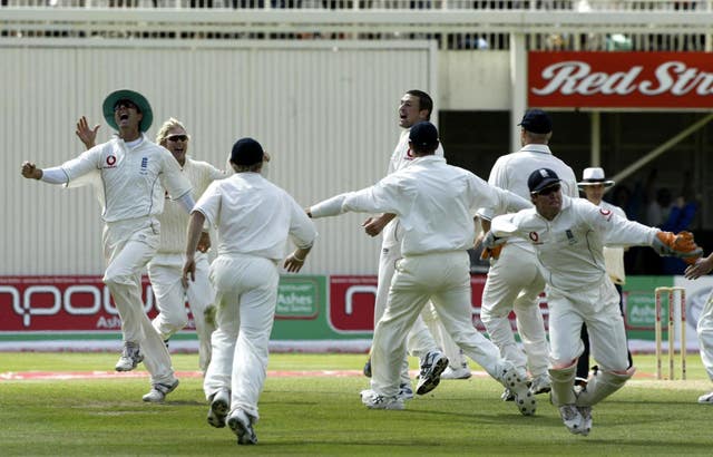 England celebrate victory over Australia at Edgbaston in 2005 