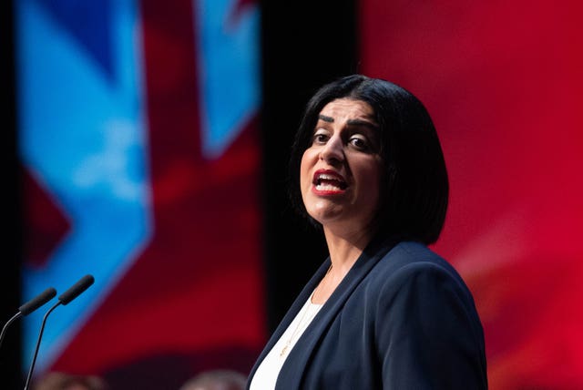 Shabana Mahmood speaking on stage at the Labour party conference