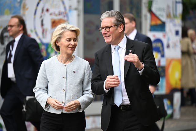 Prime Minister Sir Keir Starmer with president of the European Commission Ursula von der Leyen ahead of their bilateral meeting as he attends the European Political Community Summit in Tirana, Albania