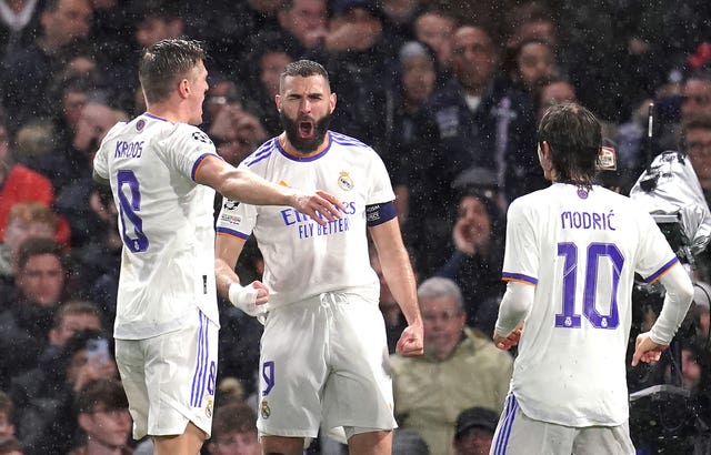 Benzema (centre) has hit back-to-back Champions League hat-tricks