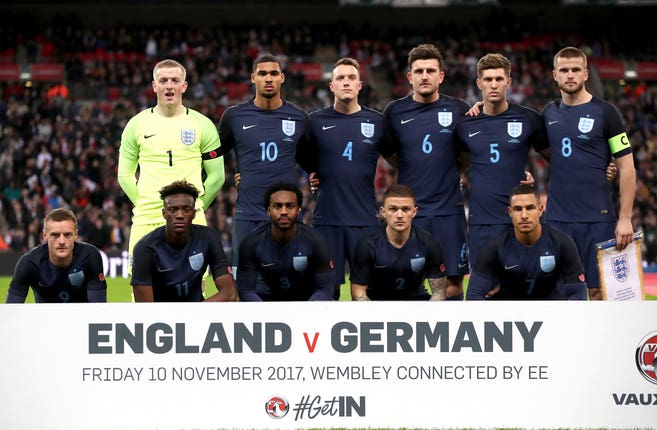 Tammy Abraham, front row second left, made his England debut in 2017