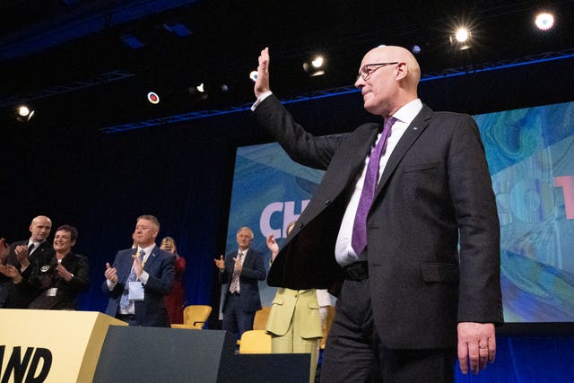 First Minister and party leader John Swinney after delivering his keynote speech at the Scottish National Party (SNP) annual conference,