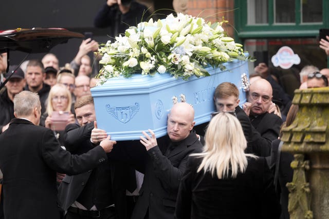 The coffin of Ricky Hatton is carried into Manchester Cathedral
