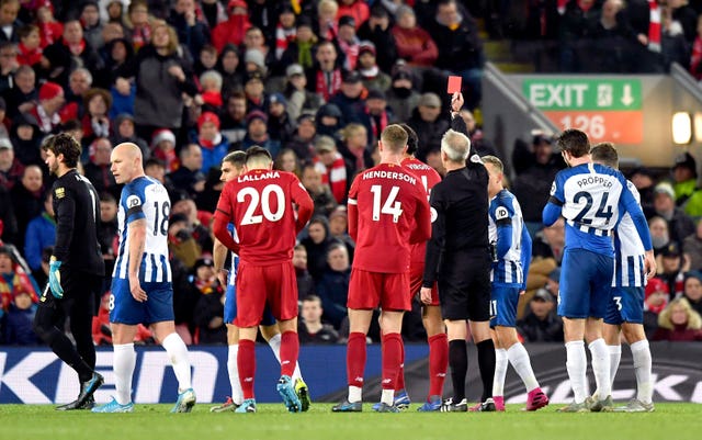 Alisson is given a red card