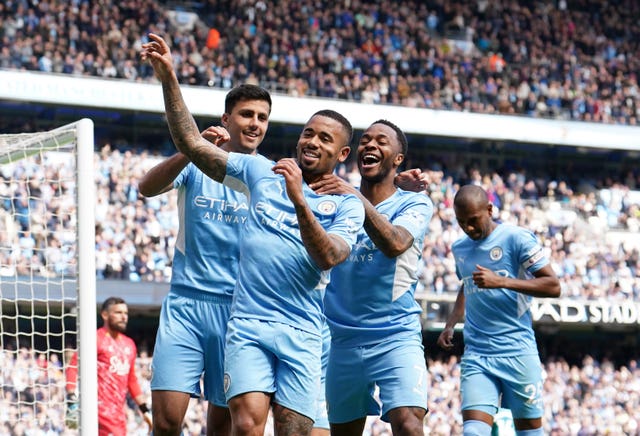 Gabriel Jesus (centre) celebrate for Manchester City