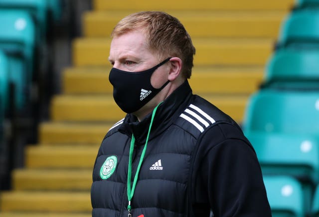 Celtic manager Neil Lennon arrives for the match 