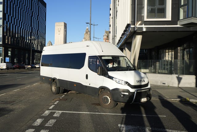 A prison van arriving at Liverpool Crown Court, where Paul Doyle is being sentenced