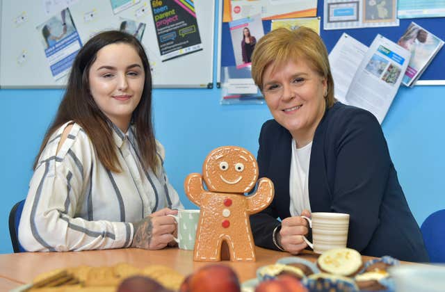 Nicola Sturgeon (right) with Charlotte Liddell who was chosen to be mentored by the First Minister (Sandy Young/PA)