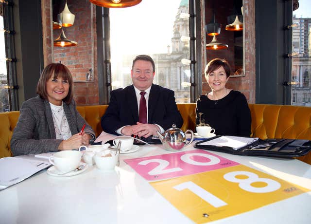 Ann McGregor, chief executive of NI Chamber, Brian Murphy, managing partner at BDO, and economist Maureen O'Reilly present the latest NI Chamber/BDO Quarterly Economic Survey findings (Press Eye/Darren Kidd)