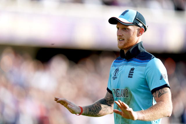 Ben Stokes holds his arms out while fielding during England's 2019 World Cup campaign.