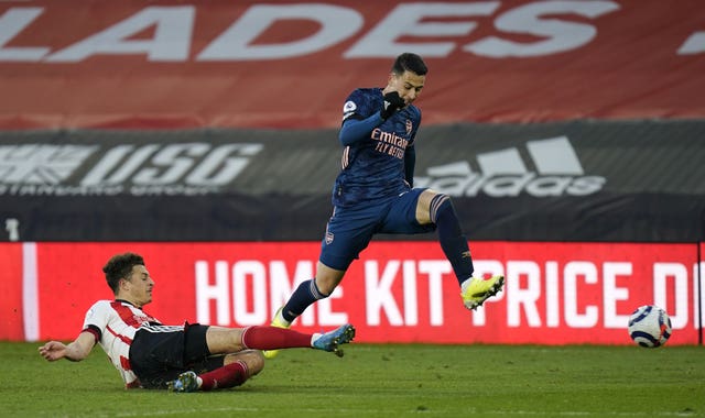 Gabriel Martinelli (right) in action at Sheffield United