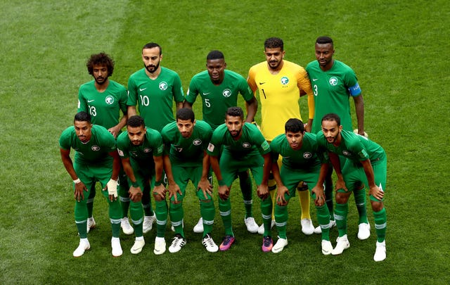 Saudi Arabia’s team before their match with Russia
