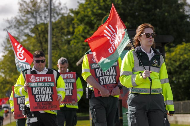 Members and supporters of Siptu and Unite unions on the picket line outside Dundalk Ambulance Station