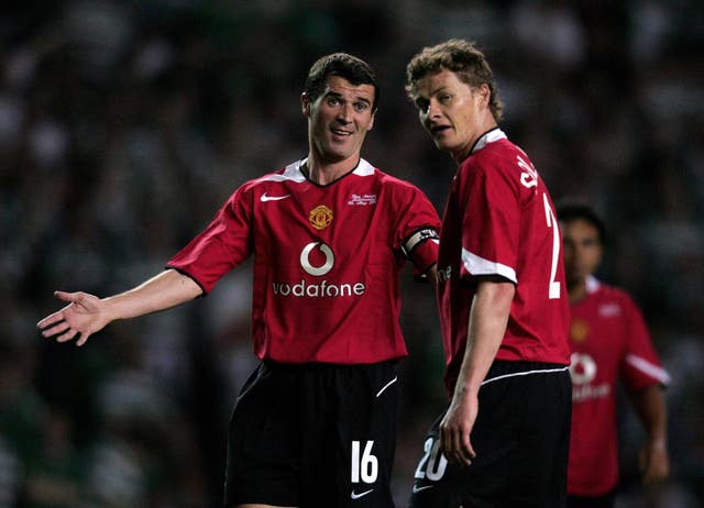 Roy Keane, left, and Ole Gunnar Solskjaer, right, enjoyed success as Manchester United players under Sir Alex Ferguson