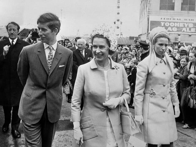 Queen Elizabeth II with Princess Anne and the Prince of Wales on a tour to Australia in 1970
