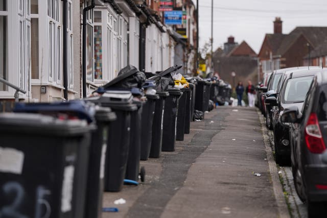 Rows of overflowing bins in the Selly Oak area of Birmingham