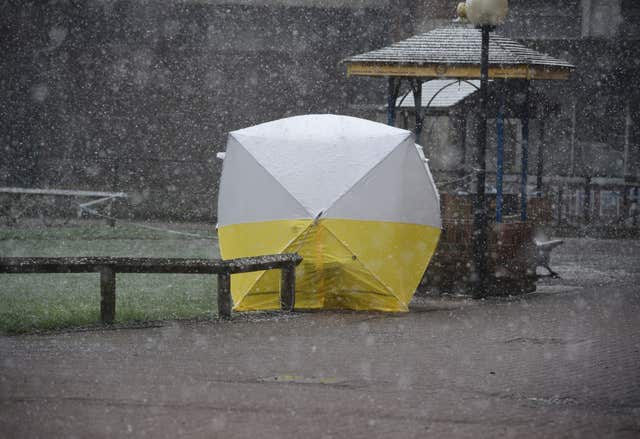 The forensic tent at the scene in The Maltings, Salisbury (Ben Birchall/PA) 