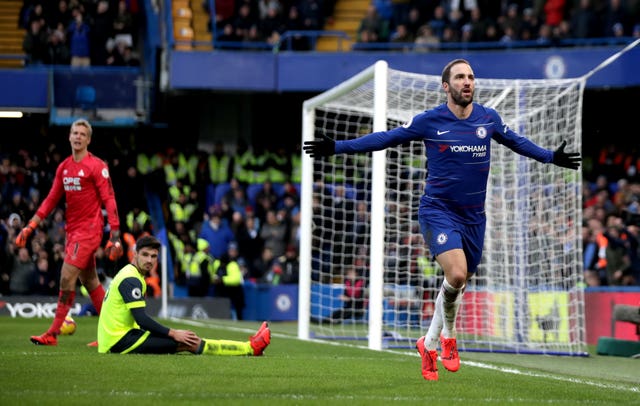 Gonzalo Higuain opened his account for Chelsea with a brace in the trashing of Huddersfield (John Walton/PA).
