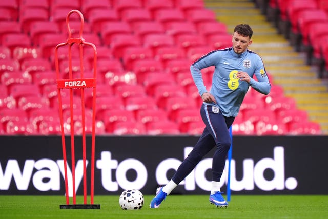 Ben White during a training session at Wembley Stadium