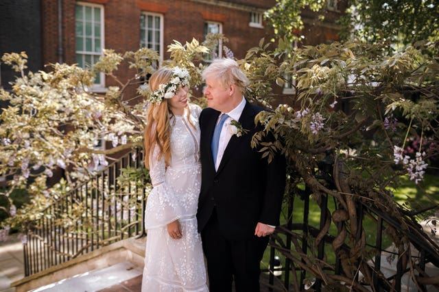 Boris Johnson and wife Carrie on their wedding day (Rebecca Fulton/PA)