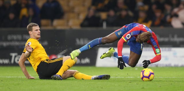 Crystal Palace's Wilfred Zaha wins a penalty