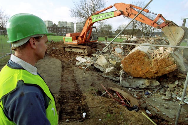 A mechanical digger at the site where one of Britain’s most controversial works of art, House, the concrete cast of the interior of an Edwardian terraced house in London’s East End, stood