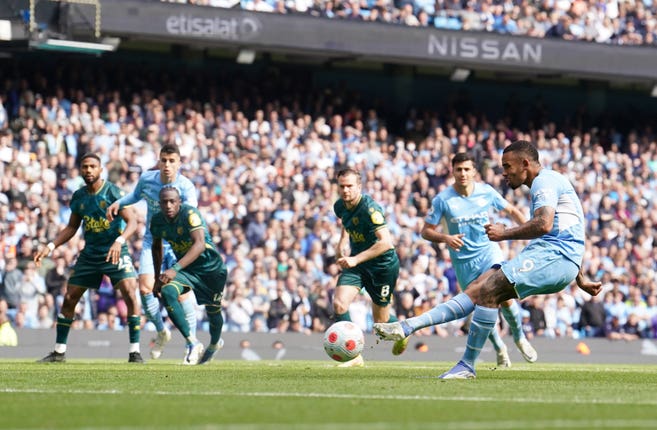 Jesus completed his treble from the penalty spot