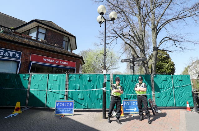 Police cordons at the Maltings shopping centre, Salisbury as preparations began to rid nine hot spots of toxic after-effects (Andrew Matthews/PA)