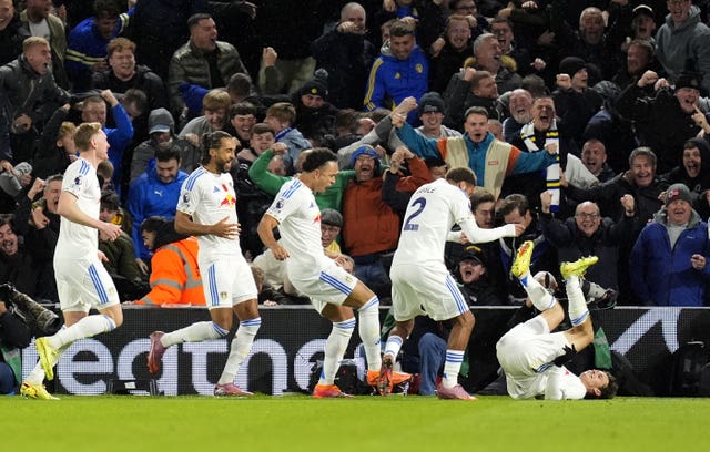 Brenden Aaronson celebrates