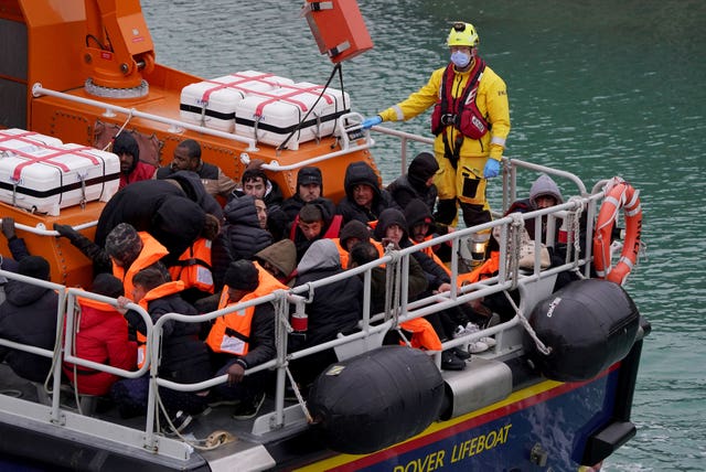 A group of people thought arrive into Dover on a lifeboat on Monday (Gareth Fuller/PA)