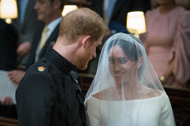 Harry and Meghan  during their wedding  (Dominic Lipinski/PA)