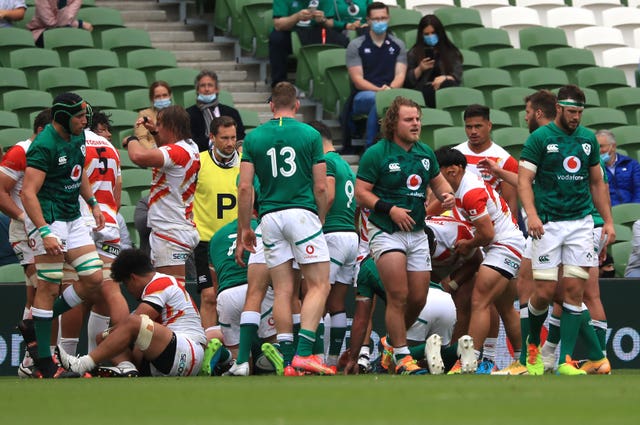 Finlay Bealham, centre, will start for Ireland in Cardiff