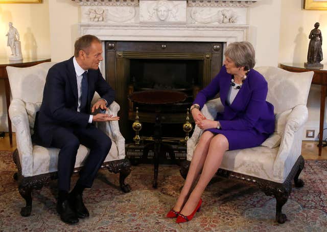 Theresa May hosted Donald Tusk for a lunch meeting at Number 10 (Frank Augstein/PA)