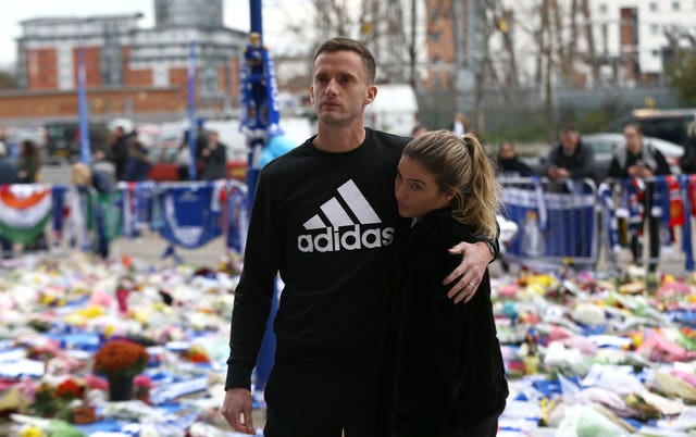 Leicester midfielder Andy King pays his respects