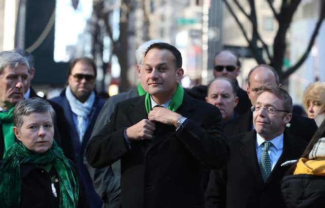 Meanwhile, Taoiseach Leo Varadkar took part in the equivalent parade in New York City (Niall Carson/PA)
