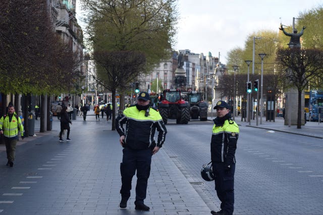 Garda on O’Connell Street in Dublin following an overnight police operation to remove fuel protesters