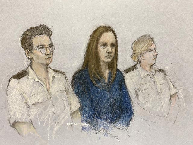Nurse Lucy Letby listening to the verdicts being read at Manchester Crown Court