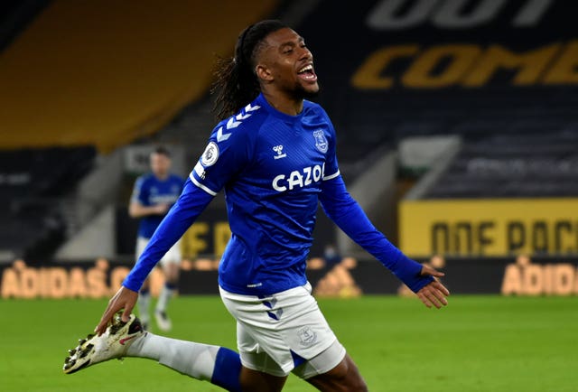 Everton's Alex Iwobi celebrates scoring against Wolves