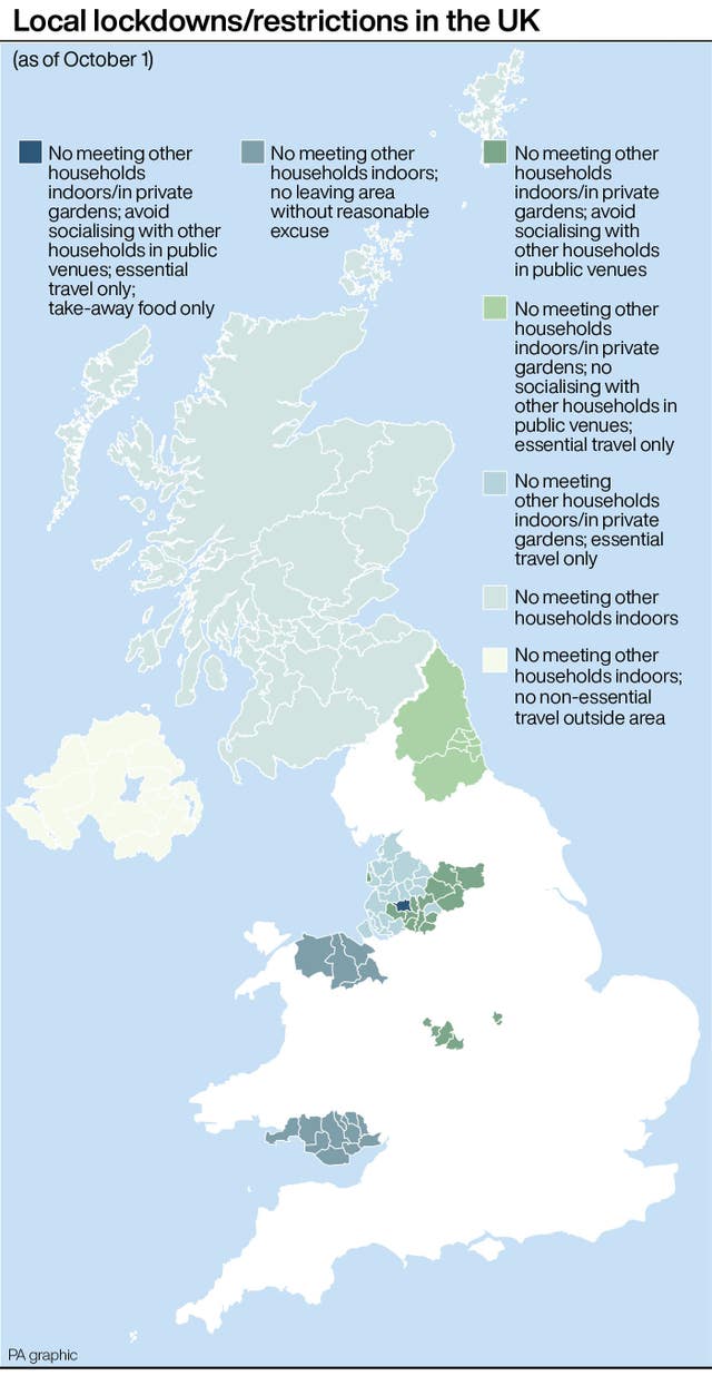 Local lockdowns/restrictions in the UK
