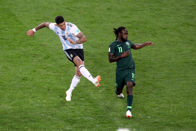 Marcos Rojo scored the winning goal against Nigeria which took Argentina into the last 16 of the World Cup (Owen Humphreys/PA)