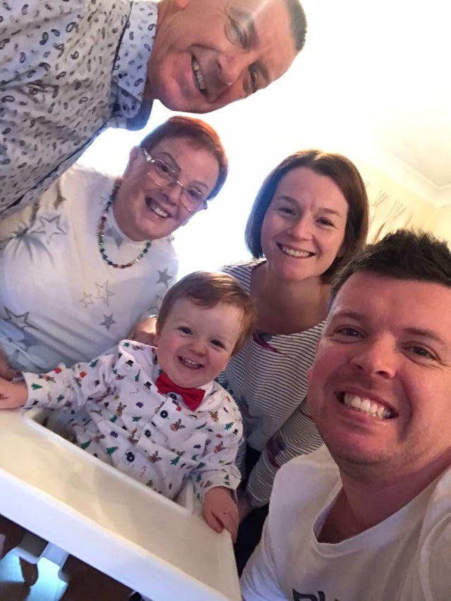 Carmel Proctor (second left) with her husband Steve, grandson Wilf, son Chris and daughter-in-law Ella