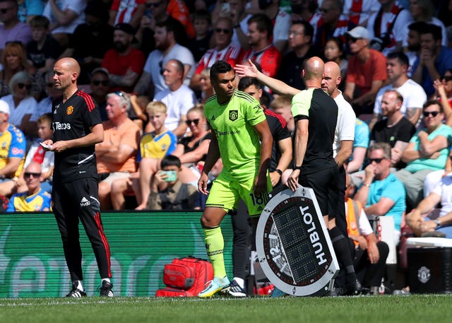 Manchester United’s Casemiro before coming on as a substitute