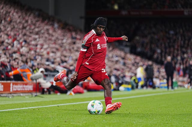 Liverpool’s Jeremie Frimpong during the Carabao Cup third round win over Southampton
