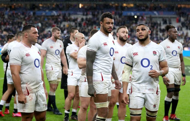 England players react after their 24-17 defeat in France