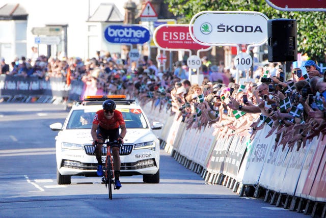 Robin Carpenter on the way to winning stage two of the Tour of Britain