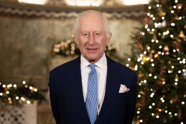 The King during the recording of his Christmas message at the Fitzrovia Chapel in central London