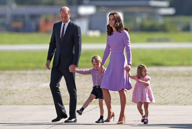 The Duke and Duchess of Cambridge and their children, Prince George and Princess Charlotte (Jane Barlow/PA)